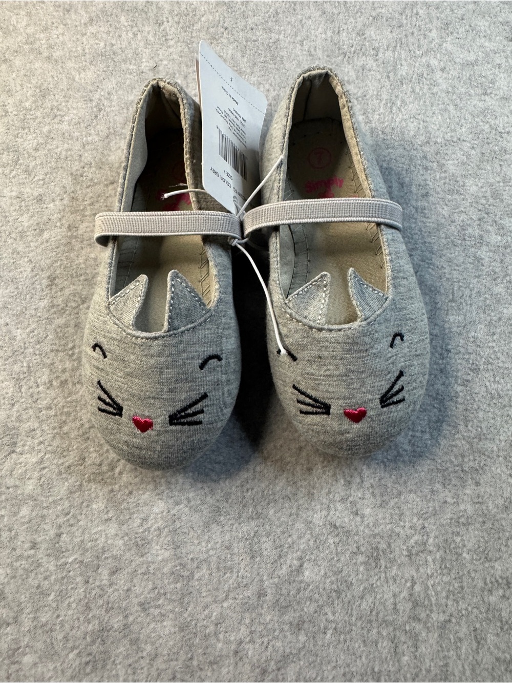 Kids Grey Cat Face Mary Jane Slippers with Elastic Strap
